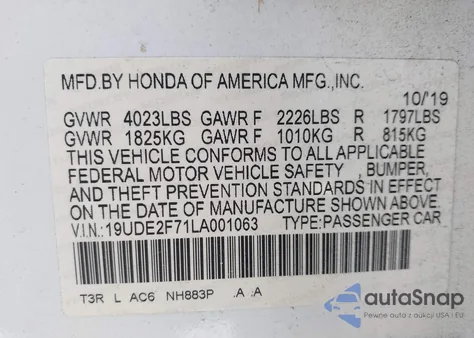 2020 Acura Ilx Premium from USA, damaged, VIN 19UDE2F71LA001063